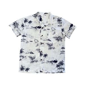 Men’s Palmwave Collared White & Blue Hawaiian Shirt - XL